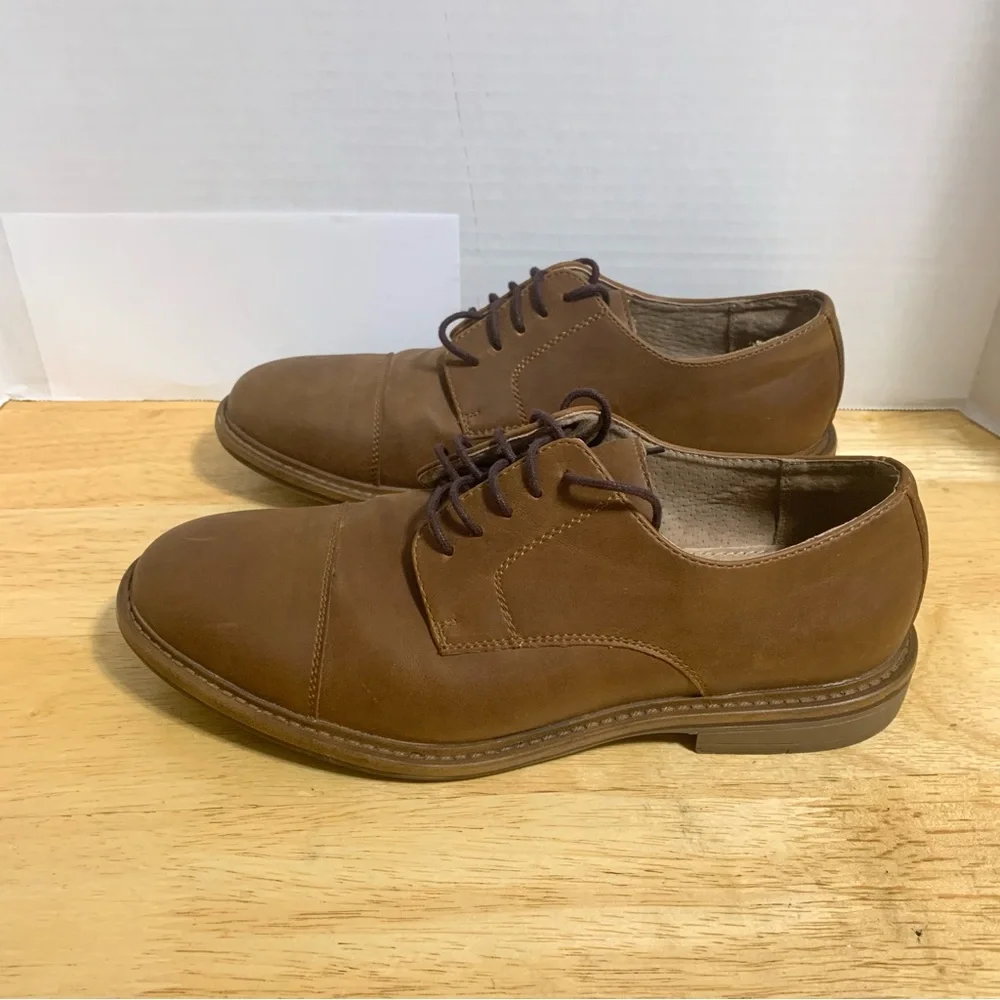 Mens Merona Comfort Gel Brown Faux Leather Cap Toe‎ Dress Oxford Shoes Size 8 M